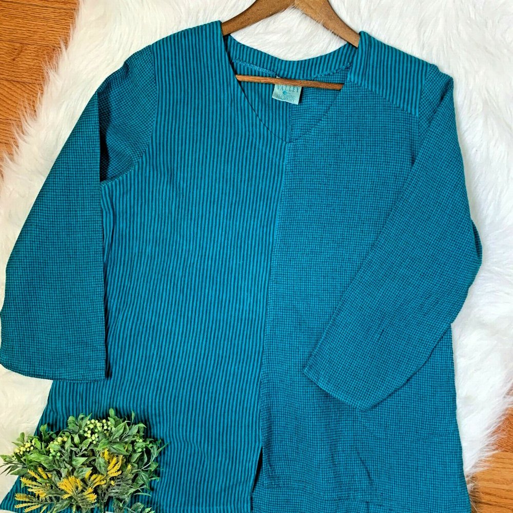 Mill Valley Women's Tunic Size S 3/4 Sleeve Teal Blue Green Linen